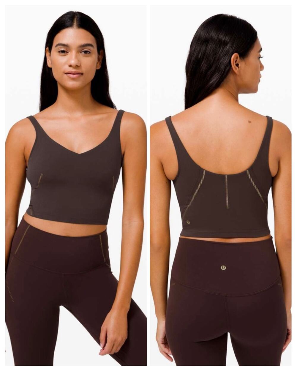 Lululemon Align Cropped Tank Top Gold V-Neck Shelf Bra Light Support Nulu Size 6